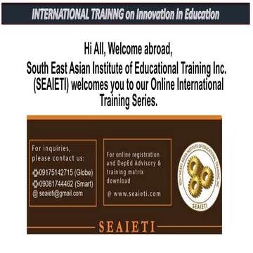 INTERNATIONAL TRAINNG on Innovation in Education