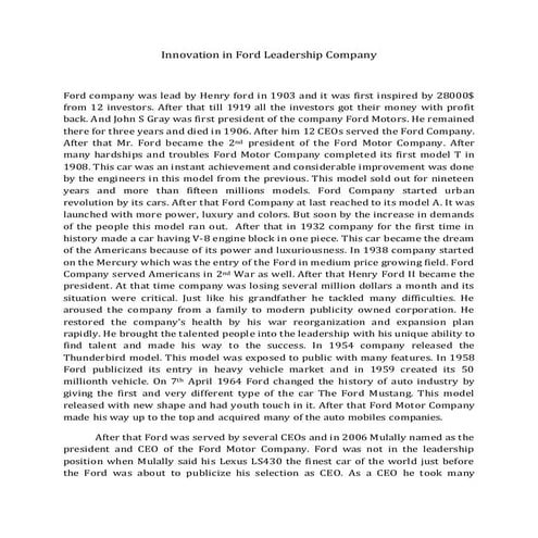 Innovation in ford leadership company