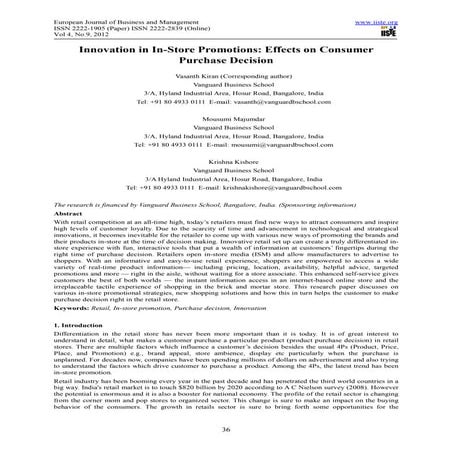 Innovation in in store promotions effects on consumer purchase decision