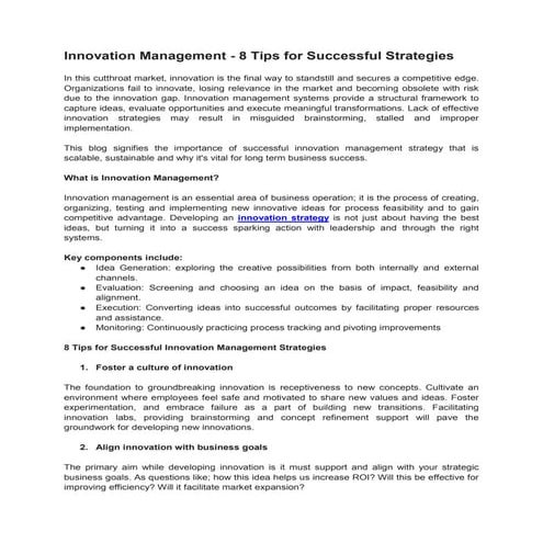 Innovation Management - 8 Tips for Successful Strategies | PDF