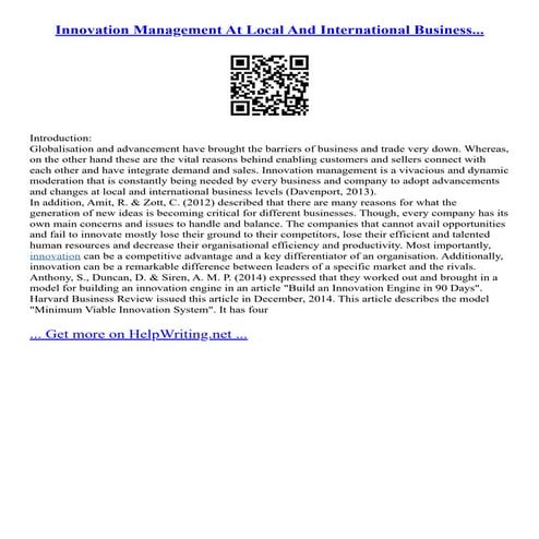 Innovation Management At Local And International Business...