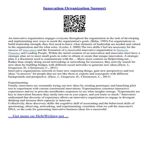 Innovation Organization Support