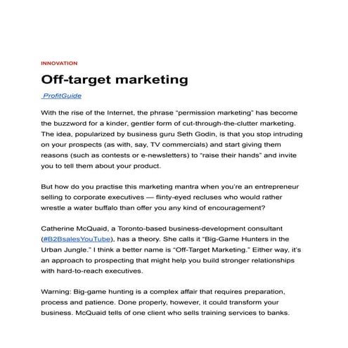 Innovation, Profit Guide