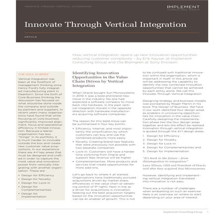 Innovation Through Vertical Integration