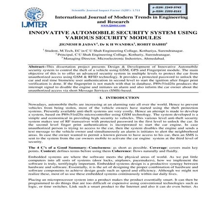 INNOVATIVE AUTOMOBILE SECURITY SYSTEM USING VARIOUS SECURITY MODULES