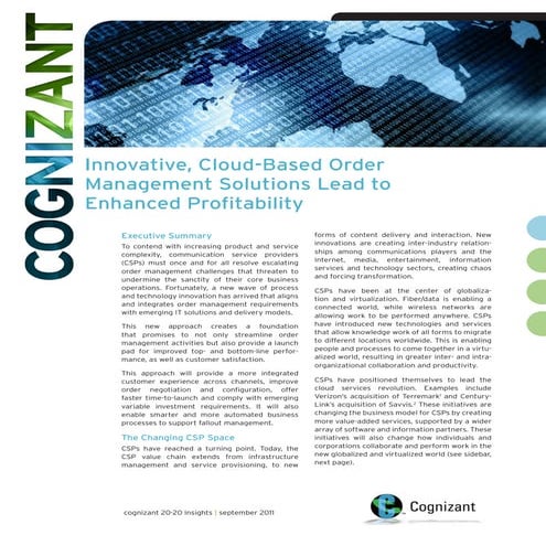 Innovative, Cloud-Based Order Management Solutions Lead to Enhanced Profitabi...