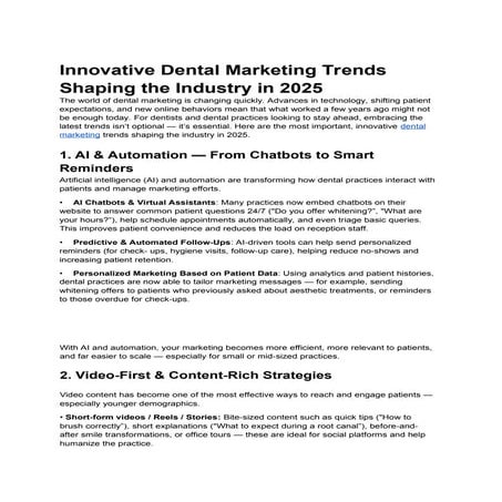 Innovative Dental Marketing Trends Shaping the Industry in 2025