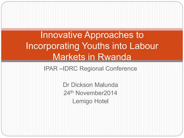 IPAR-IDRC Regional Conference on Youth Employment, Kigali, Rwanda, Lemigo Hotel
