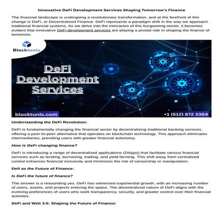 Innovative DeFi Development Services Shaping Tomorrow's Finance