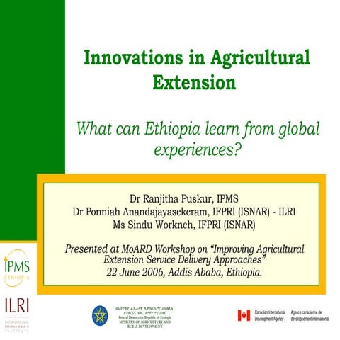 Innovations in agricultural extension: What can Ethiopia learn from global ex...