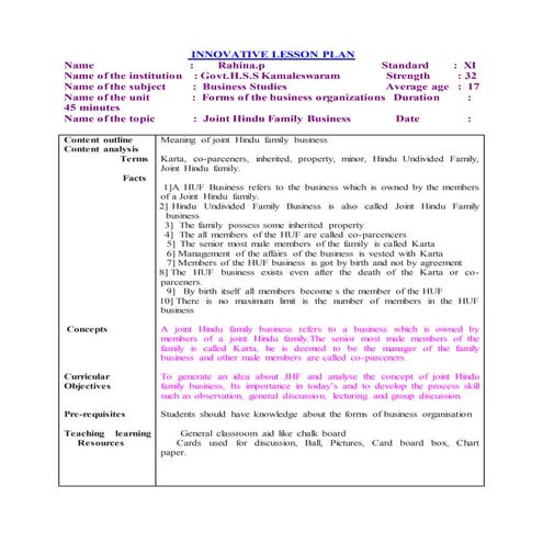 Innovative lesson plan