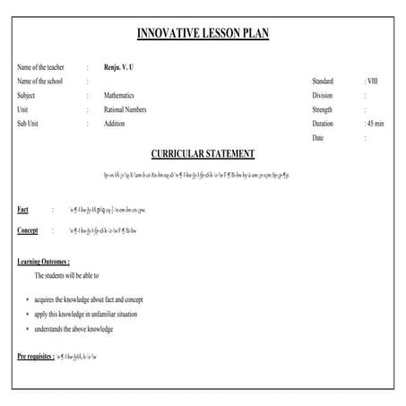 Innovative lesson plan