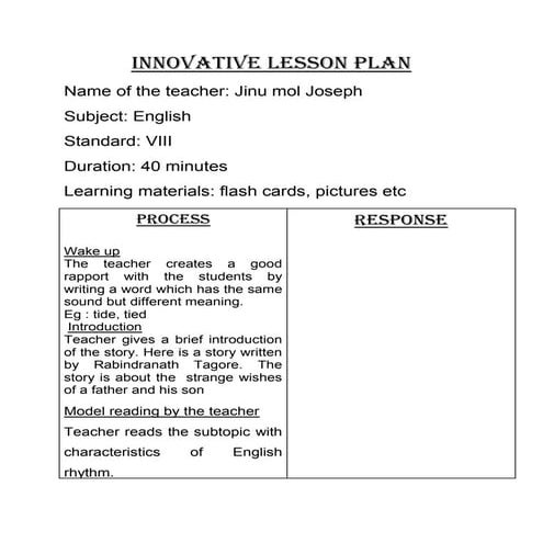 Innovative lesson plan