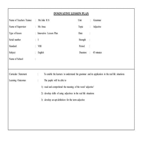 Innovative lesson plan