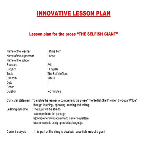 Innovative lesson plan