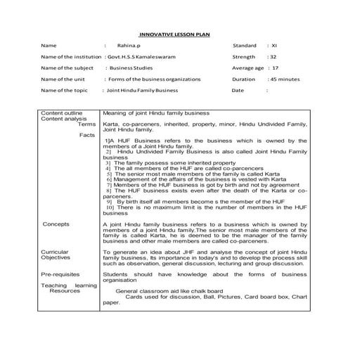 Innovative lesson plan