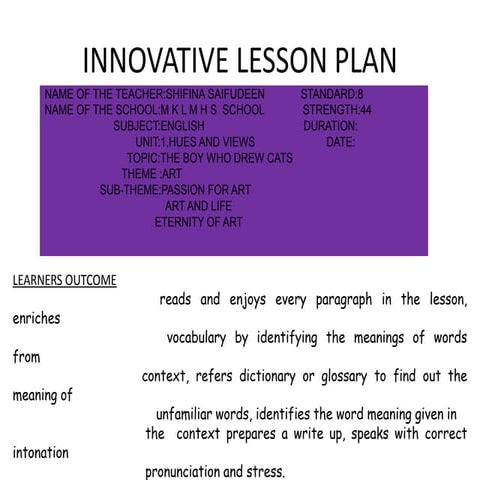 Innovative lesson plan