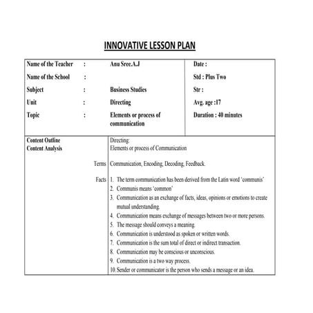 Innovative lesson plan 