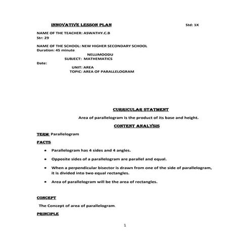Innovative lesson plan aswathy