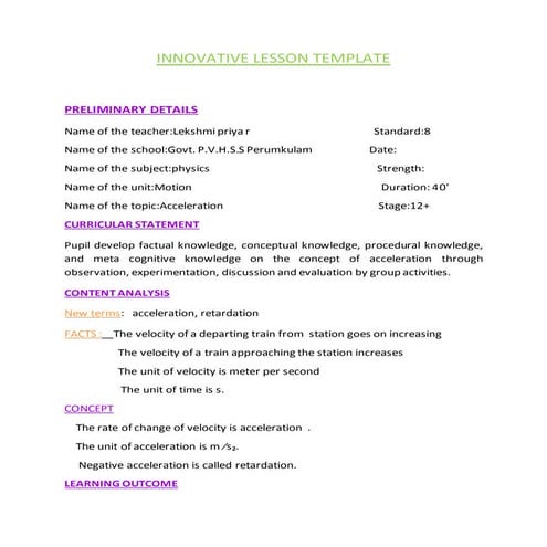 Innovative lesson template acceleration | DOCX