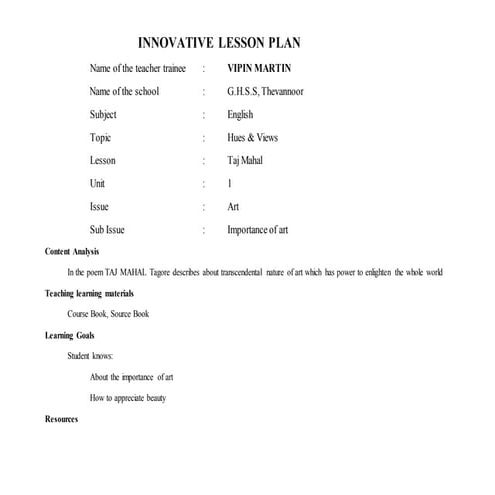 INNOVATIVE LESSON PLAN | PPTX