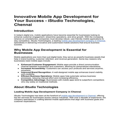 Innovative Mobile App Development for Your Success - iStudio Technologies, Chennai.docx