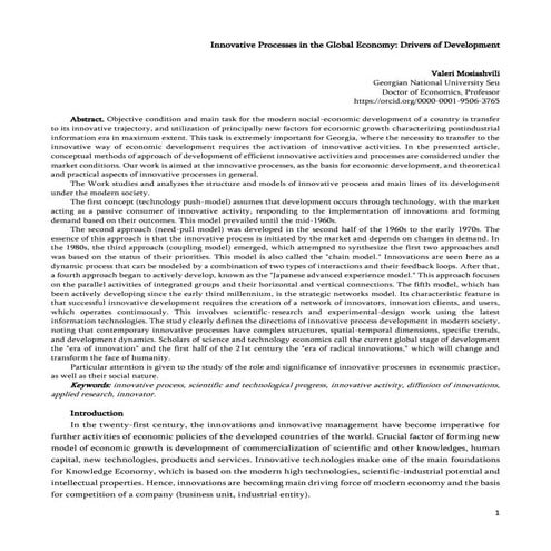 Innovative Processes in the Global Economy: Drivers of Development | PDF