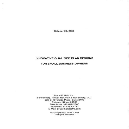 Innovative Qualified Plan Designs for Small Business Owners