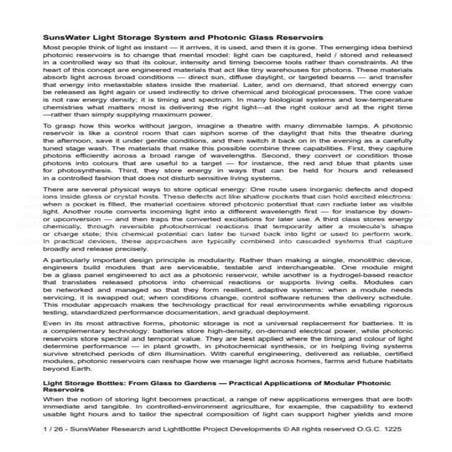 SunsWater Light Storage System and Photonic Glass Reservoirs | PDF