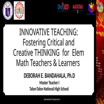 INNOVATIVE TEACHING: Fostering Critical and Creative THINKING  for  Elem Math...
