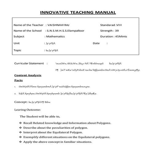 Innovative teaching manual