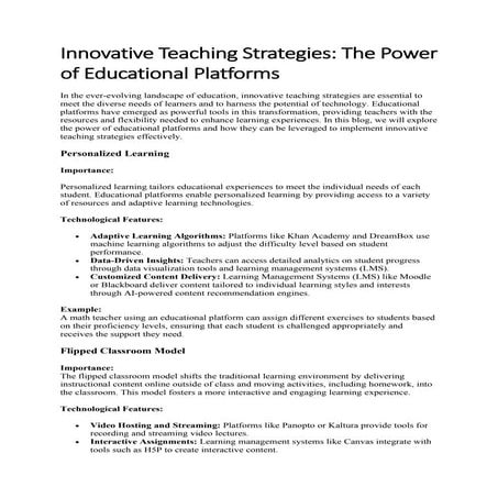 Innovative Teaching Strategies: The Power of Educational Platforms