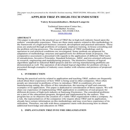 Innovative TRIZ Activity | PDF