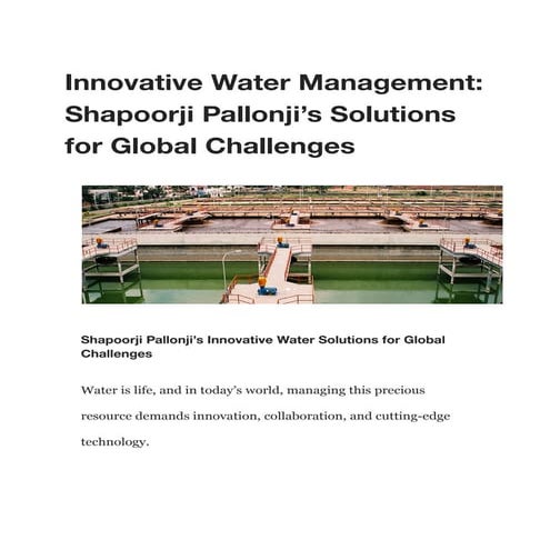 Innovative Water Management: Shapoorji Pallonji’s Solutions for Global ...
