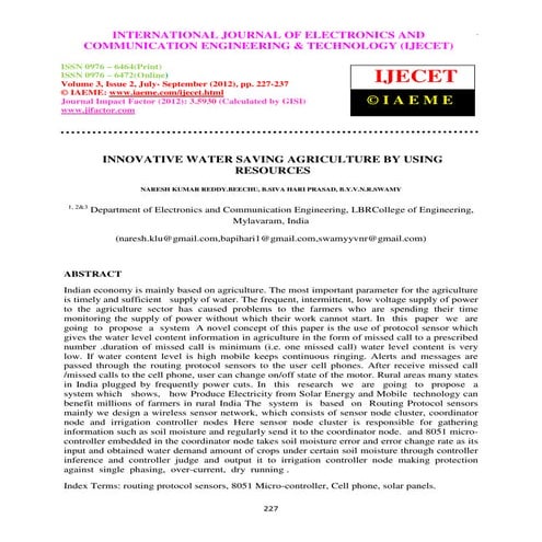 Innovative water saving agriculture by using resources