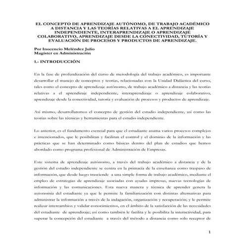 Inocencio melendez julio. el concepto de aprendizaje autónomo, de trabajo ac...