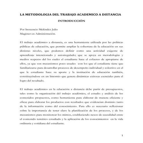 Inocencio meléndez julio. metodologia del trabajo académico a distancia. 