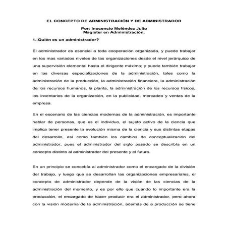Inocencio meléndez julio.oportunidad empresarial. el concepto de administrac...