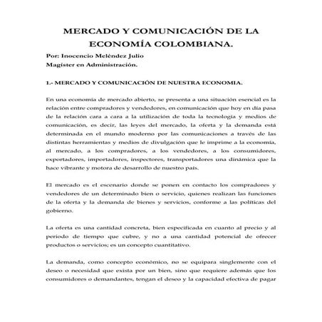 Fundamentos de economía colombiana. inocencio meléndez julio. el ...