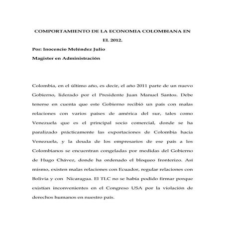 Inocencio meléndez julio. preacuerdo empresarial. el comportamiento de la ec...