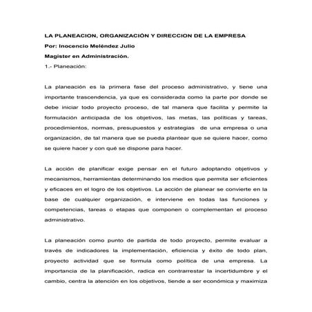 Inocencio meléndez julio. principio de oportunidad empresarial. la planeacio...
