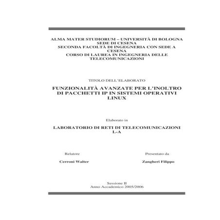 Inoltro di pacchetti ip in sistemi linux