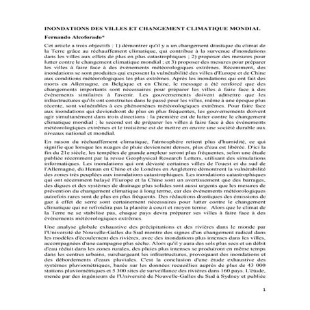 INONDATIONS DES VILLES ET CHANGEMENT CLIMATIQUE MONDIAL