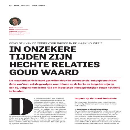 In onzekere tijden zijn relaties goud waard deal! mei 2020