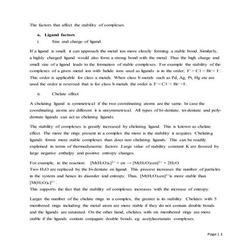 The factors that affect the stability of complexes 