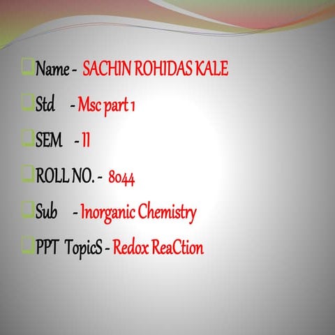 REDOX REACTION : inner & outer sphere Complimentary & non-complimentary reaction