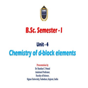 Inorganic d-block elements For BSc First Year Students