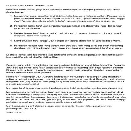 Inovasi pemulihan literasi jawi