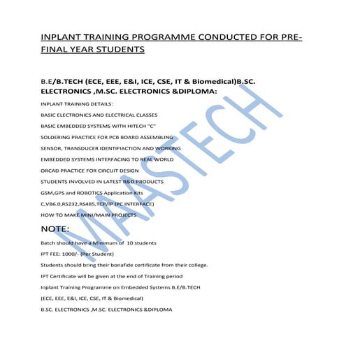 INPLANT TRAINING IN COMPUTER SCIENCE ENGINEERING-CSE/IT | DOCX