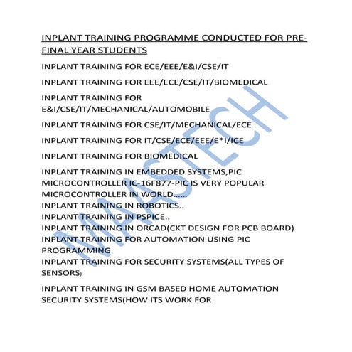 INPLANT TRAINING FOR ENGINEERING STUDENTS CHENNAI-ELECTRONICS -ECE | DOCX